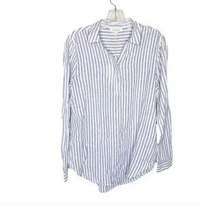 beachlunchlounge White Blue Striped Popover Blouse Size S New Linen Cotton